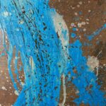 pour painting, blue over brown
