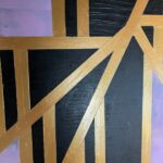 bone black, gold, silver, pink and green painting