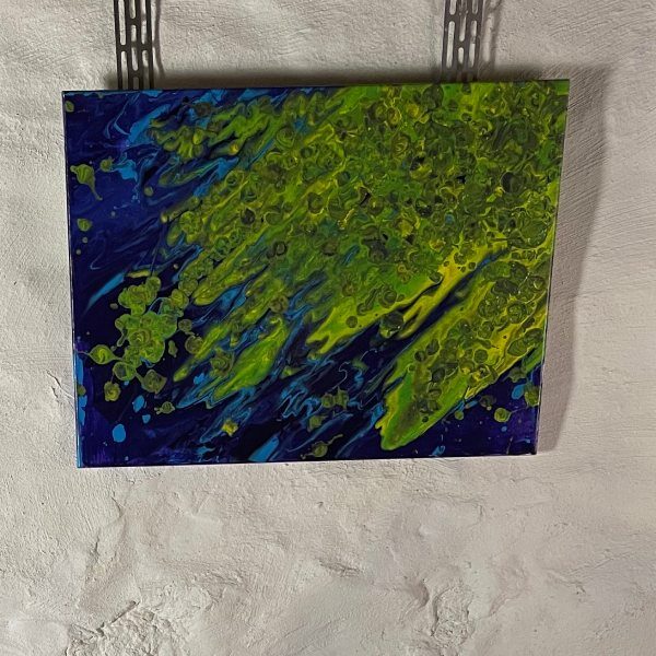purple green and yellow pour painting