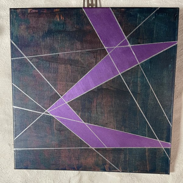 purple geometric abstract acrylic on canvas painting 20x20