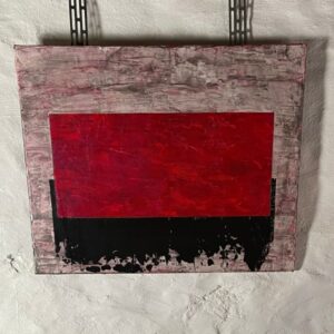 Red block on black and textured background acrylic on canvas abstract painting 24x30