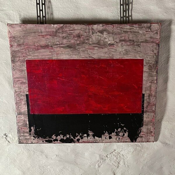 Red block on black and textured background acrylic on canvas abstract painting 24x30
