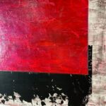 Red block on black and textured background acrylic on canvas abstract painting 24x30 closeup