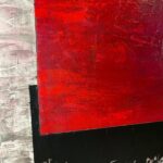 Red block on black and textured background acrylic on canvas abstract painting 24x30 closeup
