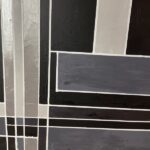 silver black and white blocks and lines 24x36 acrylic on canvas painting closeup