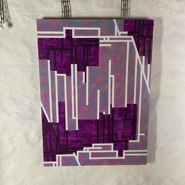 Purples with light colored lines and textured blocks 30 x 40